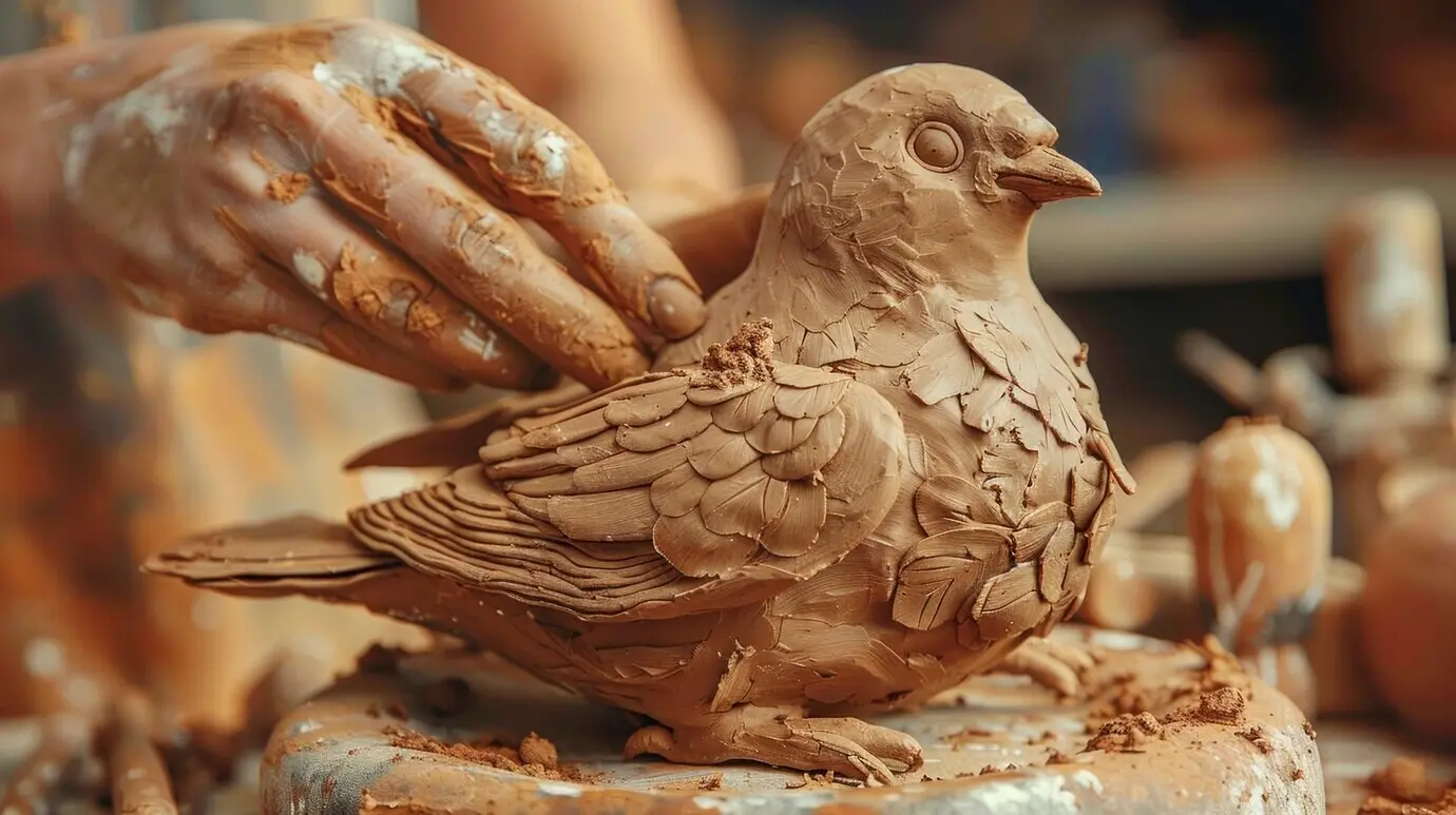 Nahaufnahme von Händen bei der Töpferarbeit